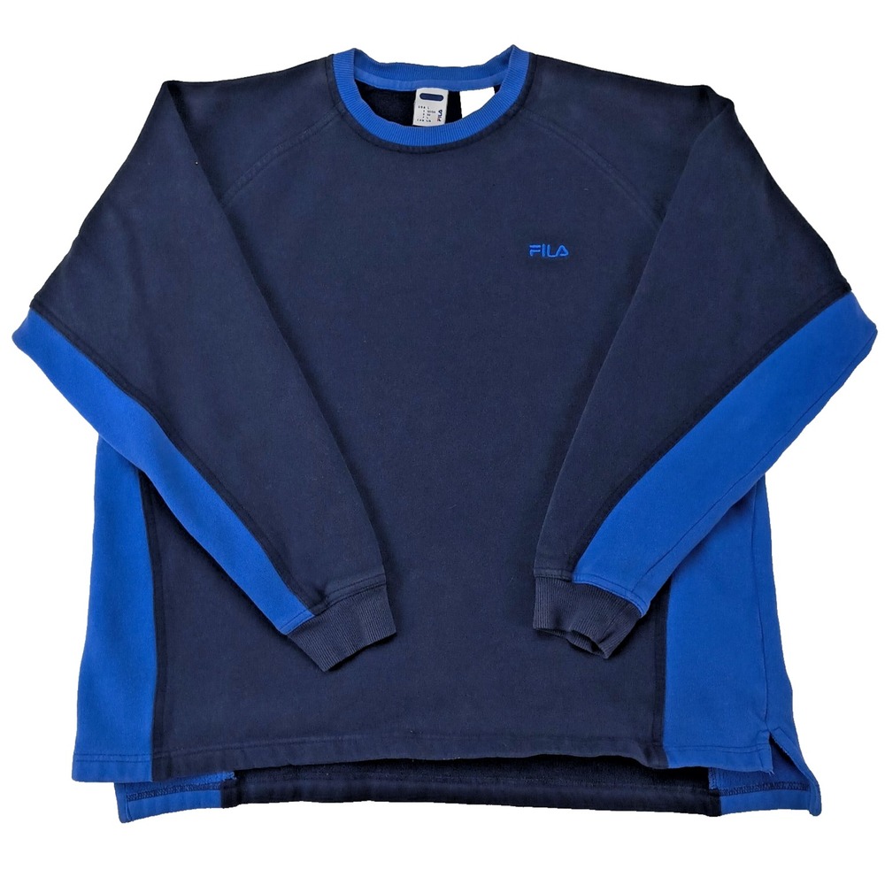 Fila Mens Large Crewneck Sweatshirt Navy Royal Blue Colorblock Embroidered Logo